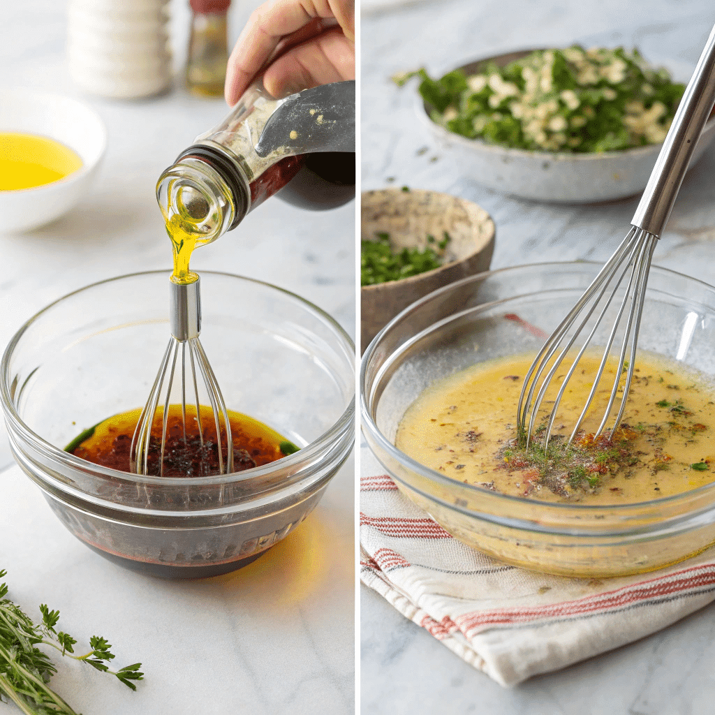 Gluten Free Italian Salad Dressing Recipe That Brings Bold Flavor to Every Meal 7 step-by-step process of making gluten free Italian salad dressing in a glass bowl