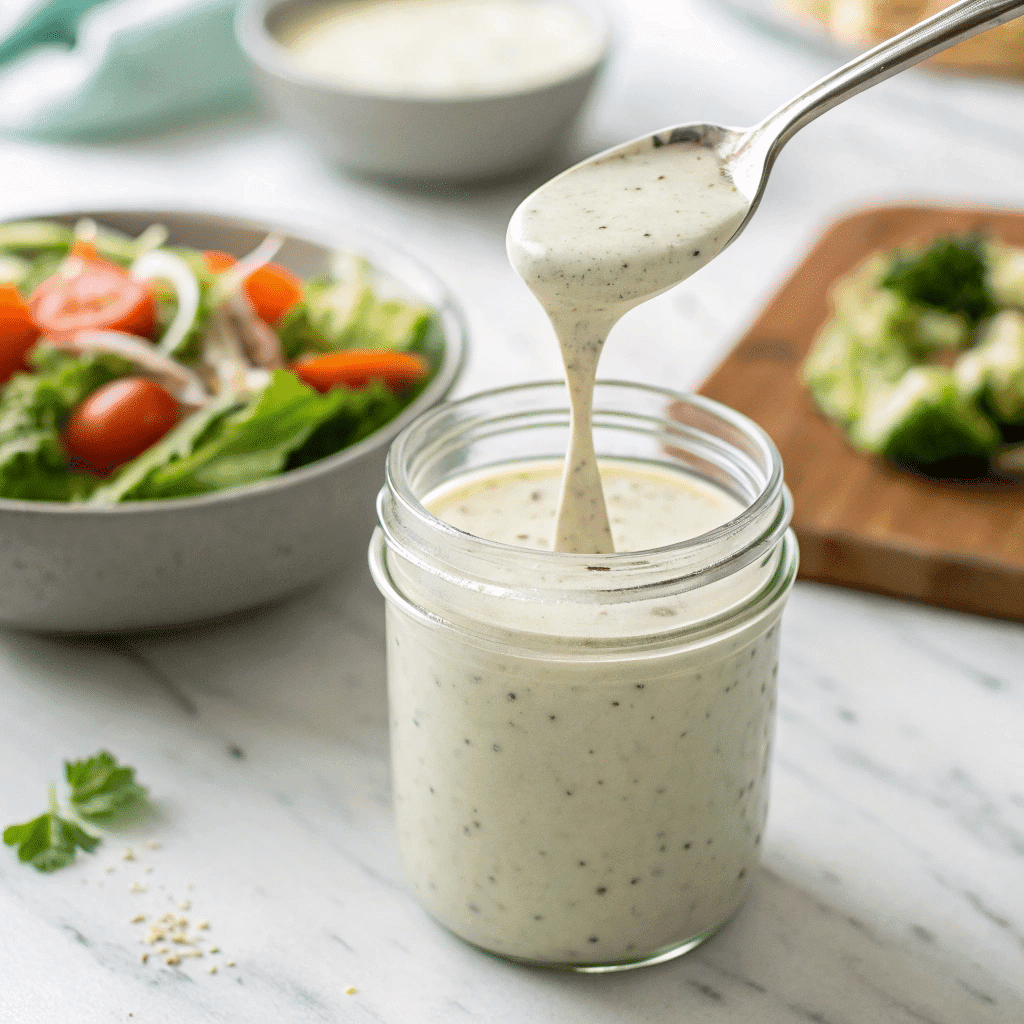 spoonful of creamy ranch over jar