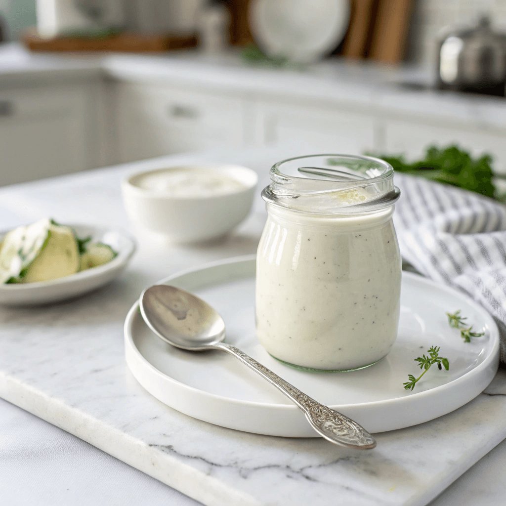 ranch served simply in glass jar