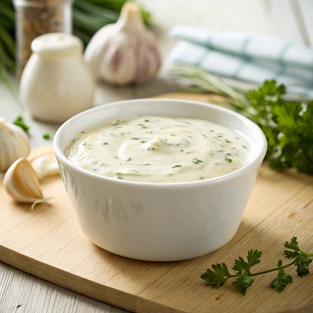 Thick creamy homestyle ranch dressing with fresh herbs