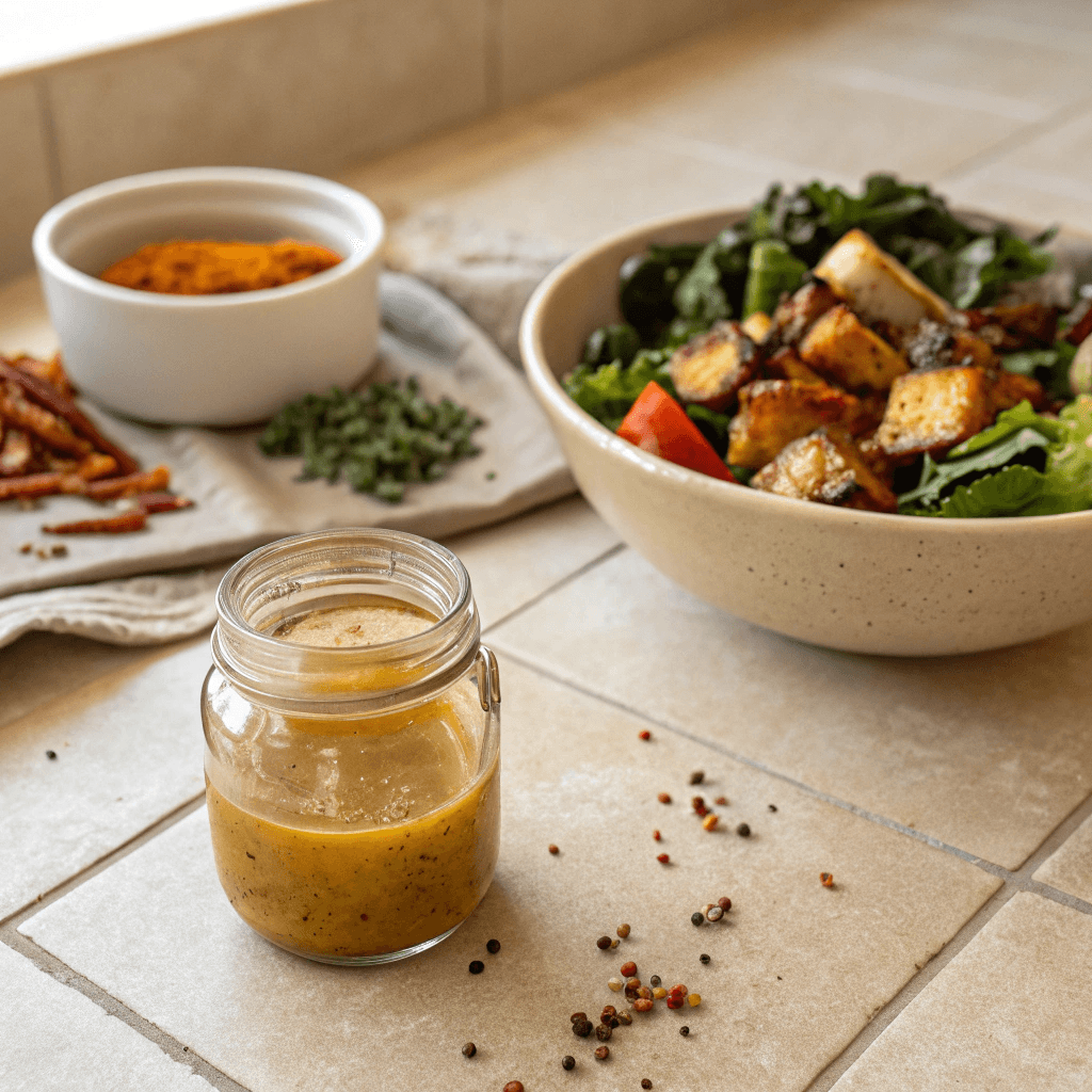 Hot Honey Dressing Recipe – Bold Flavor in Every Drop 8 Hot honey dressing with meal and ingredients