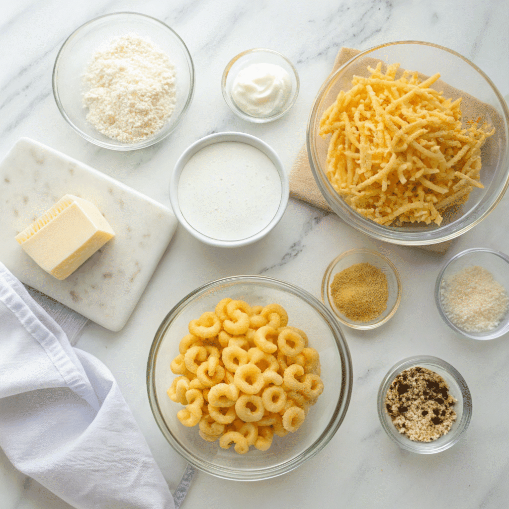 How Mac n Cheese with Alfredo Sauce Became a Weeknight Hero 7 Ingredients for mac n cheese with alfredo sauce on marble