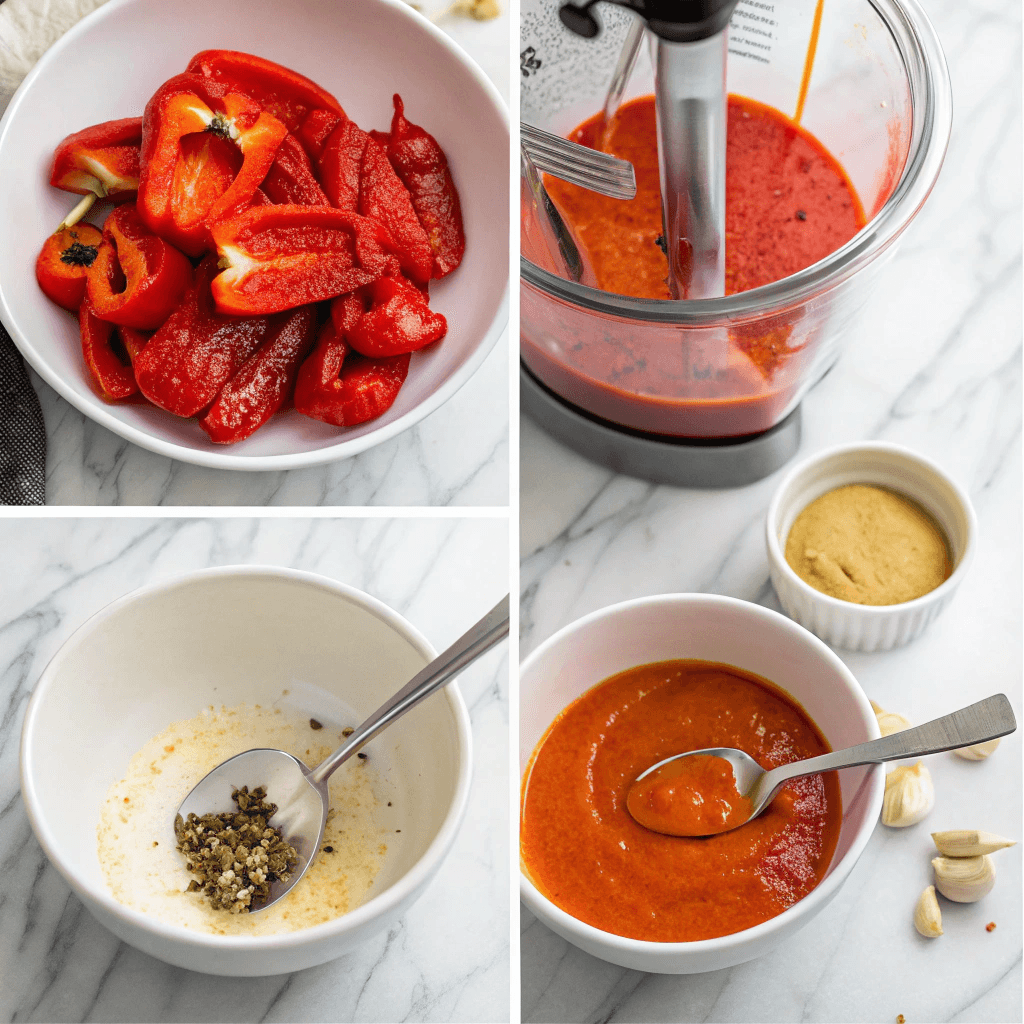 Roasted Red Pepper Salad Dressing Recipe: Easy, Bold & Homemade 7 step-by-step photos of making roasted red pepper salad dressing