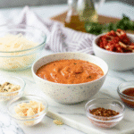 Spicy Alfredo Sauce – Bold and Creamy with a Kick 5 Spicy Alfredo Sauce with ingredients on marble