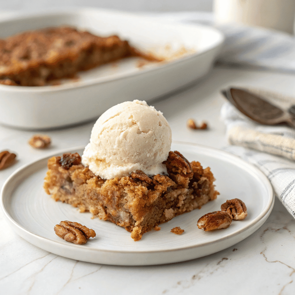 Butter Pecan Dump Cake Recipe– Cozy, Sweet, and Incredibly Easy 10 Serving butter pecan dump cake with ice cream