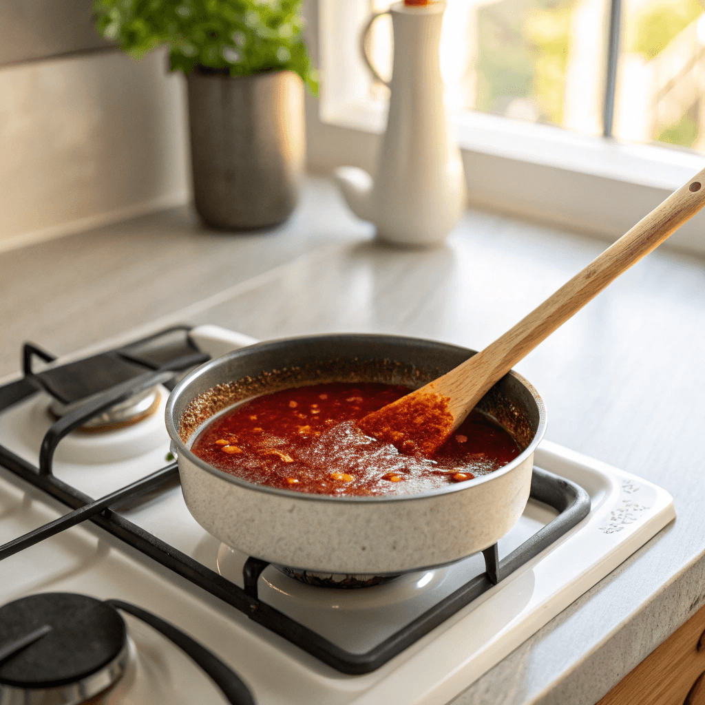 Chamoy Pickle Sauce – TikTok’s Sweet, Spicy & Tangy Flavor Trend 9 How to make chamoy pickle sauce simmering on stovetop