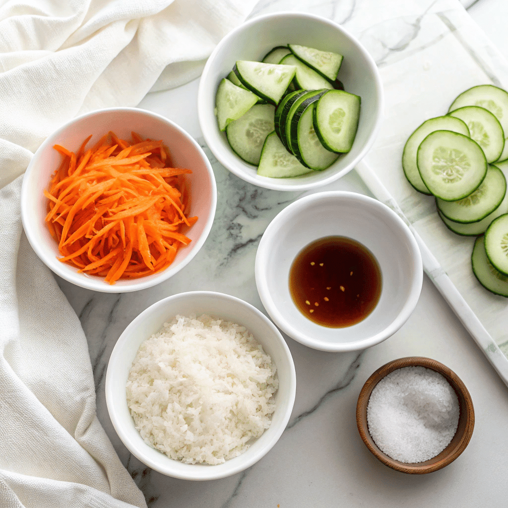 Fresh ingredients for cucumber namasu