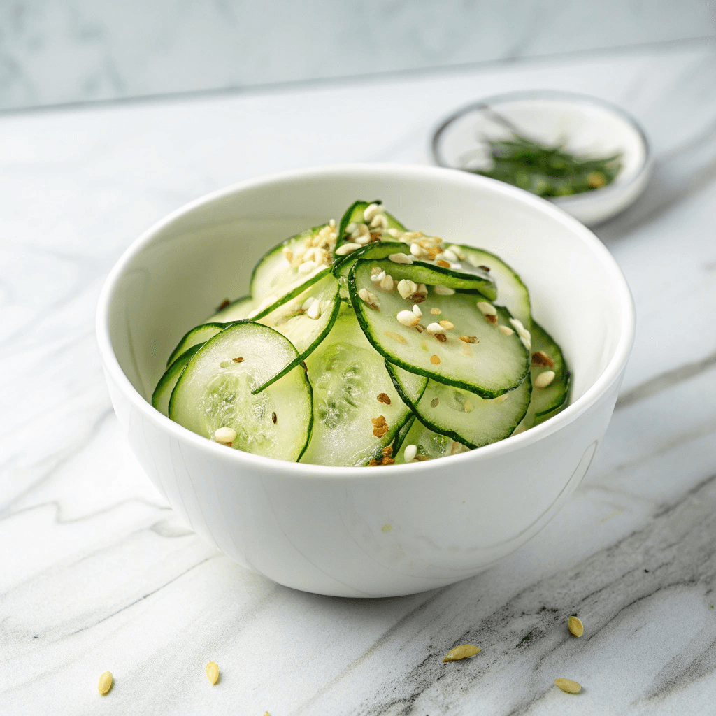 Final dish of cucumber namasu with garnish