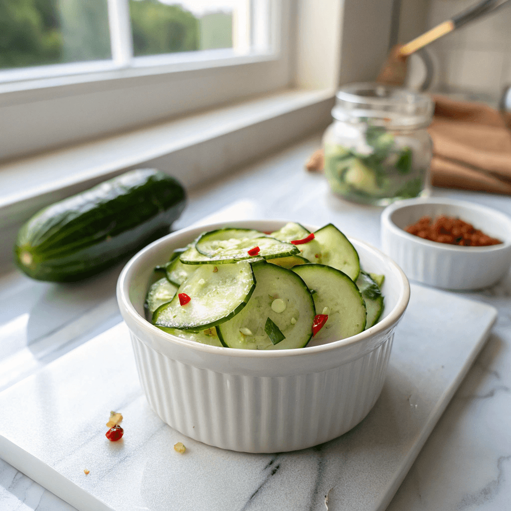 Cucumber namasu recipe served in a traditional Japanese bowl