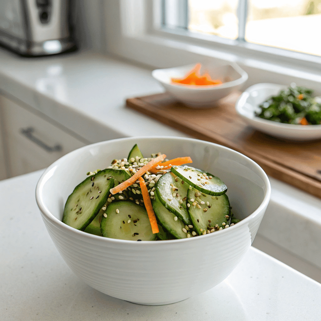 Namasu cucumber served in bento-style portions