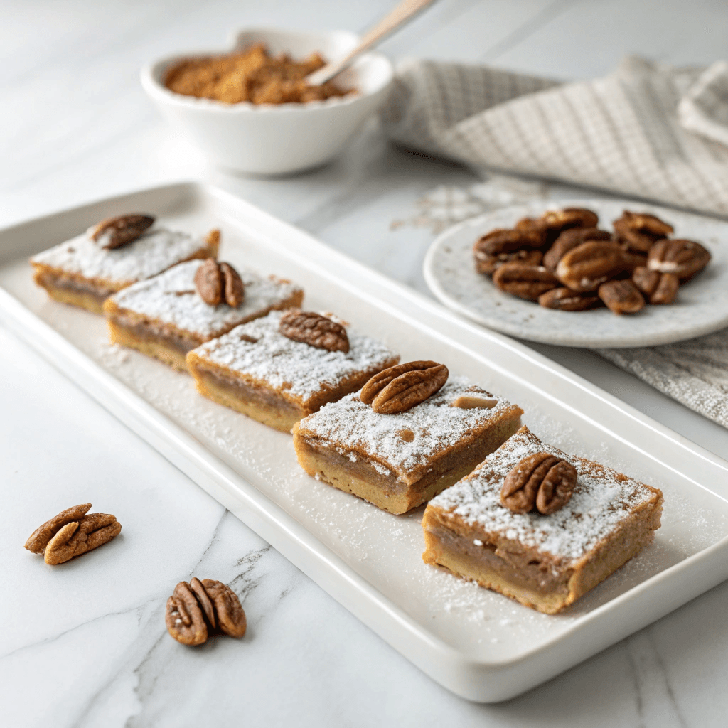 Pecan Pie Bars Recipe – Irresistibly Gooey, Easy, and Holiday-Perfect 10 holiday serving platter with pecan pie dessert squares