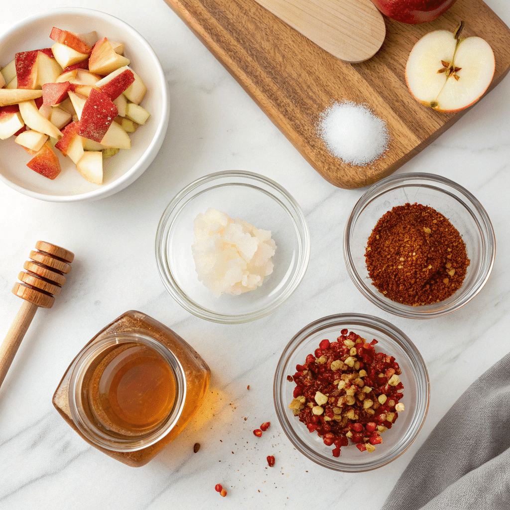 Homemade Hot Honey Sauce – Sweet Heat in Every Spoonful 8 Ingredients for homemade hot honey sauce on marble