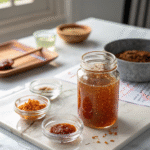 Homemade Hot Honey Sauce – Sweet Heat in Every Spoonful 7 Recipe layout with homemade hot honey sauce and ingredients