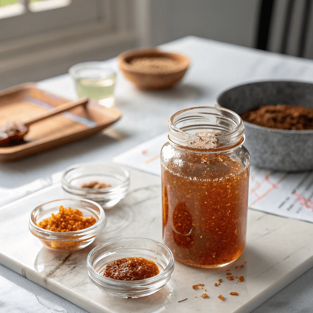 Homemade Hot Honey Sauce – Sweet Heat in Every Spoonful 12 Recipe layout with homemade hot honey sauce and ingredients