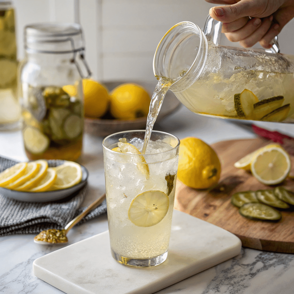 Pickle Lemonade Trending in 2025? 3 making homemade pickle lemonade in kitchen