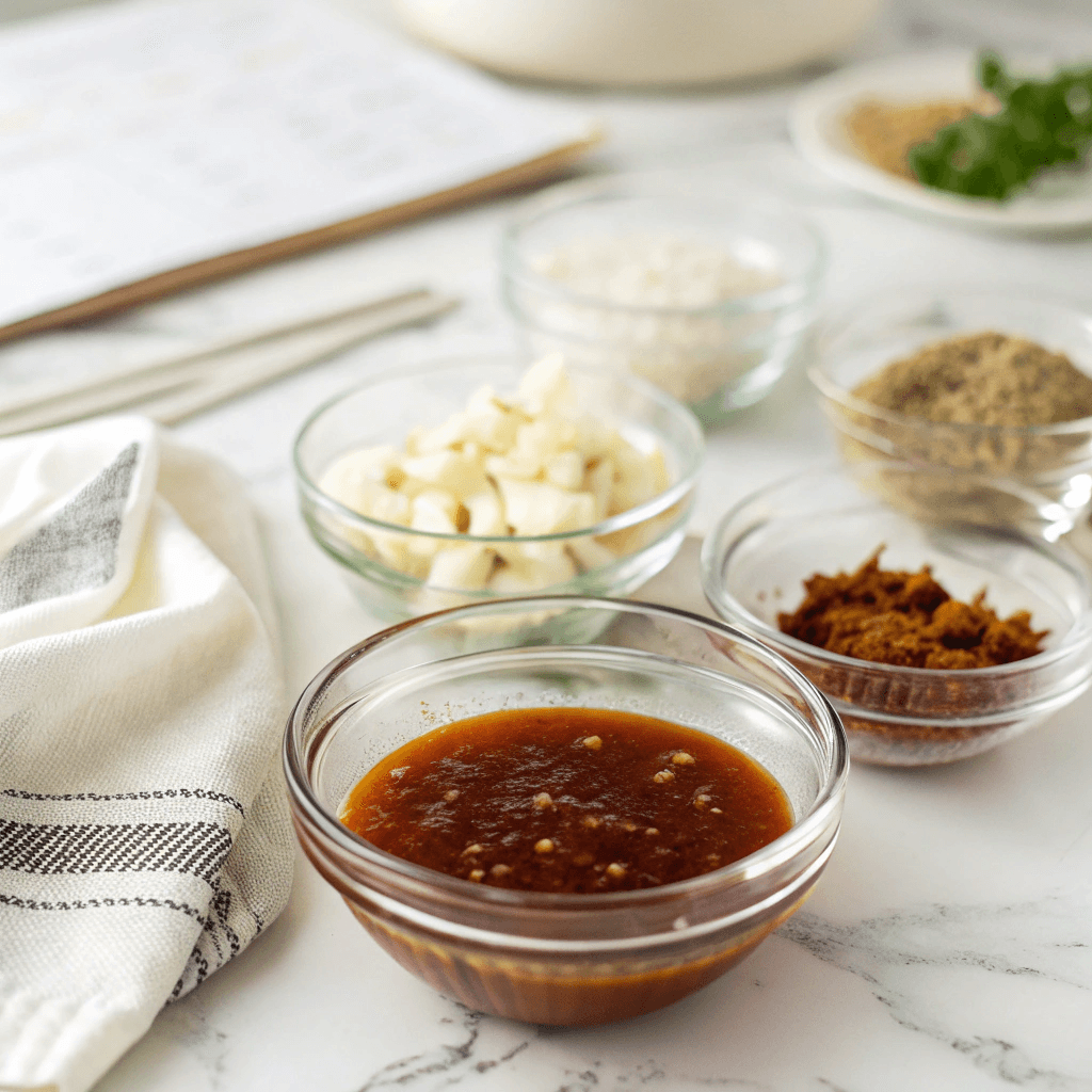 Hot Honey BBQ Sauce – Easy Sweet & Spicy Recipe You’ll Love 12 Hot honey BBQ sauce with ingredients on marble
