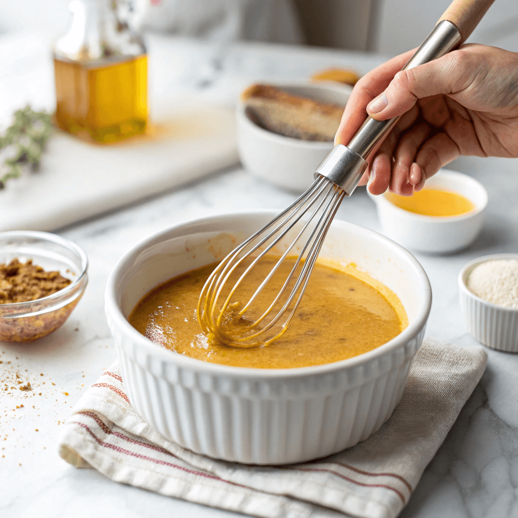 Hot Honey Mustard Sauce – Easy, Spicy-Sweet Dip & Drizzle You’ll Make on Repeat 9 Whisking hot honey mustard sauce in white bowl