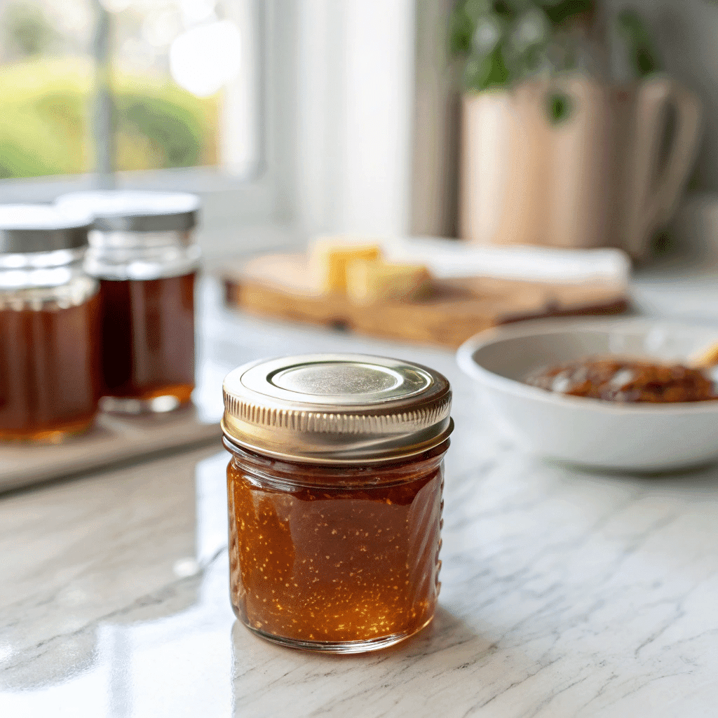 Hot Honey Sauce – Sweet, Spicy, and Perfect for Any Dish 10 Hot honey sauce stored in sealed glass jar