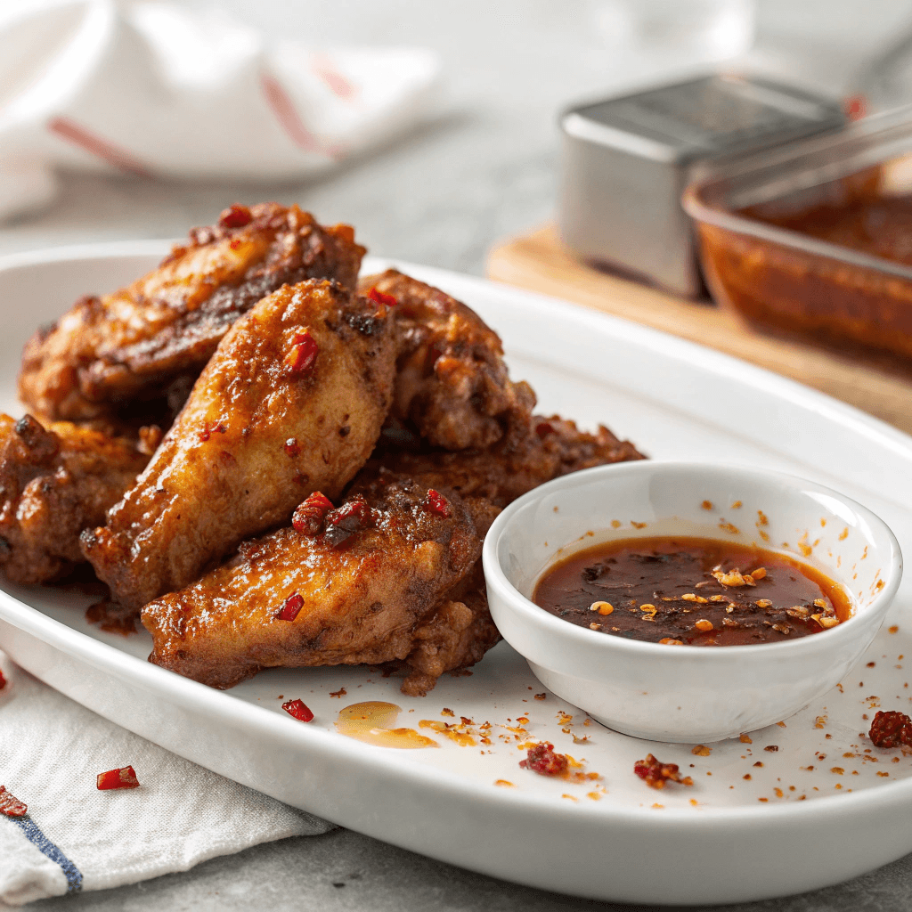 How to make hot honey sauce for wings served over crispy chicken