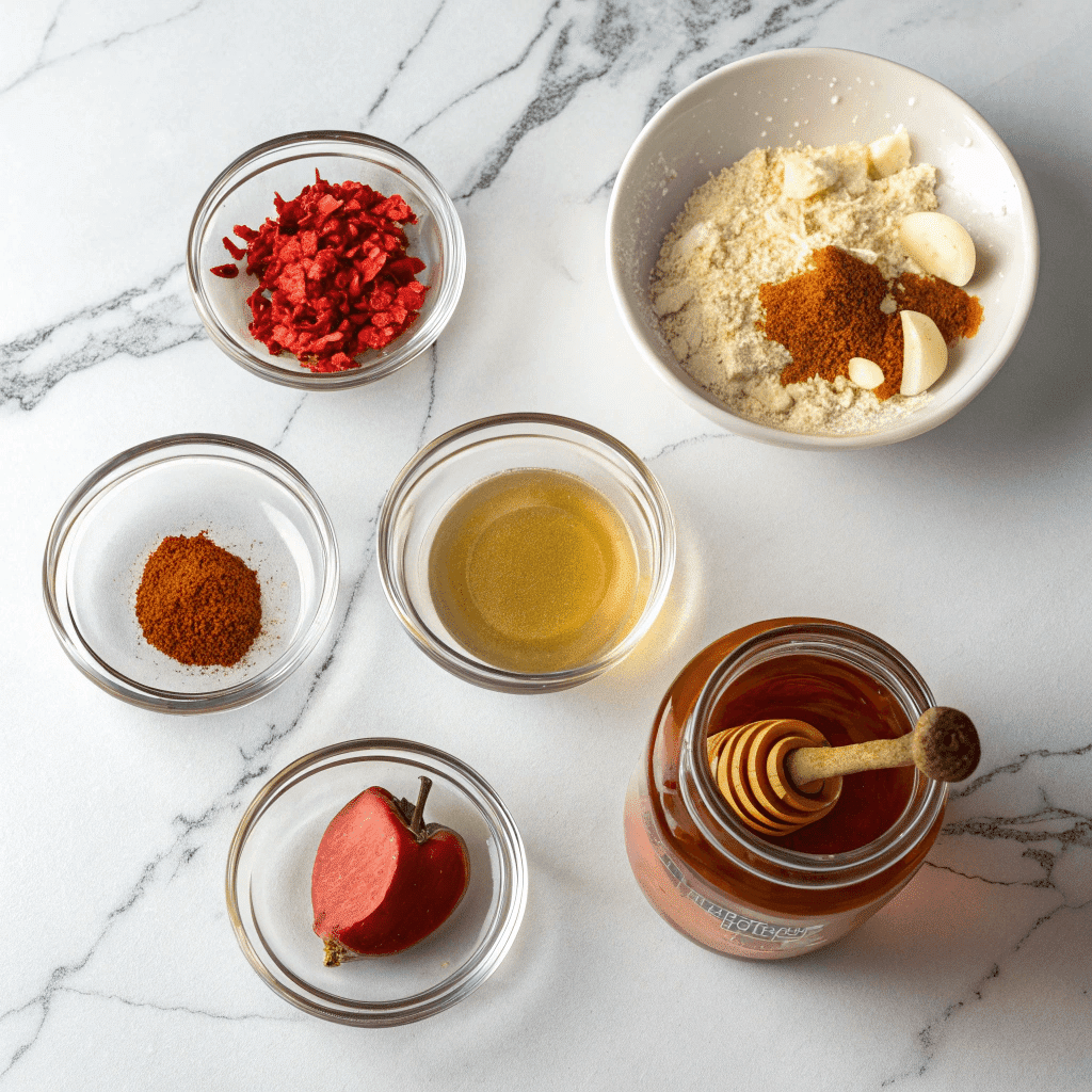 How to Make Hot Honey Sauce for Wings – Sweet, Spicy, and Irresistible 8 How to make hot honey sauce for wings ingredients laid out on counter