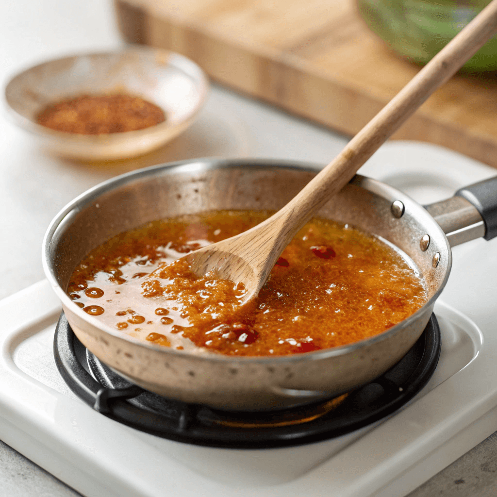 How to Make Hot Honey Sauce – A Sweet, Spicy Recipe You'll Love 9 Cooking hot honey sauce on stove