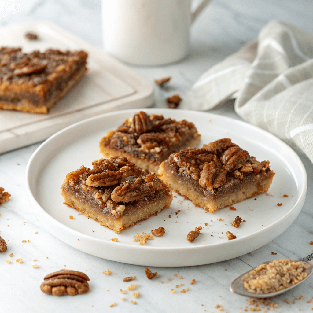 Lazy Girl Pecan Pie Bars 10 served lazy girl pecan pie bar on plate