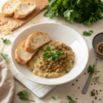 Lentil-Celeriac Skillet Sauce – Trending TikTok Recipe of 2025 7 Lentil-celeriac skillet sauce served with bread on a white plate