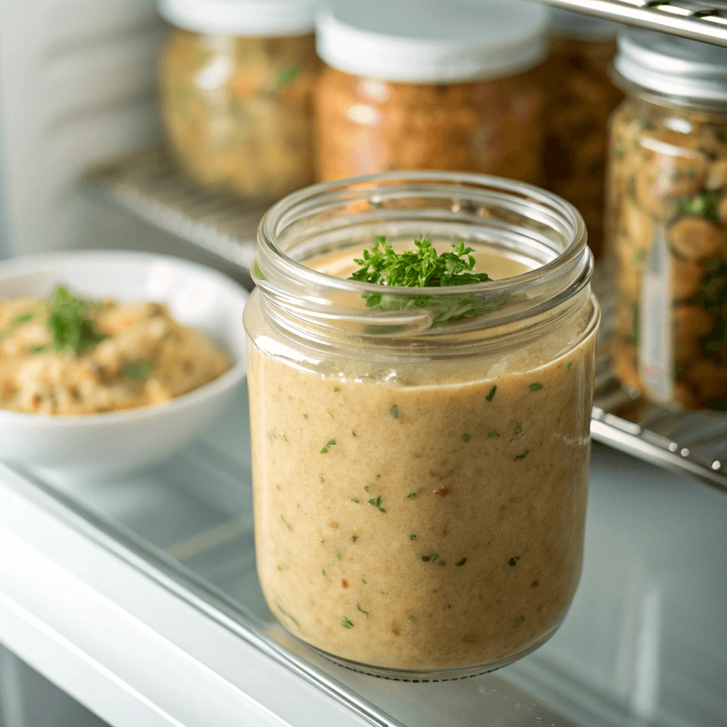 Lentil-Celeriac Skillet Sauce – Trending TikTok Recipe of 2025 11 Lentil-celeriac skillet sauce recipe stored in glass jar in fridge