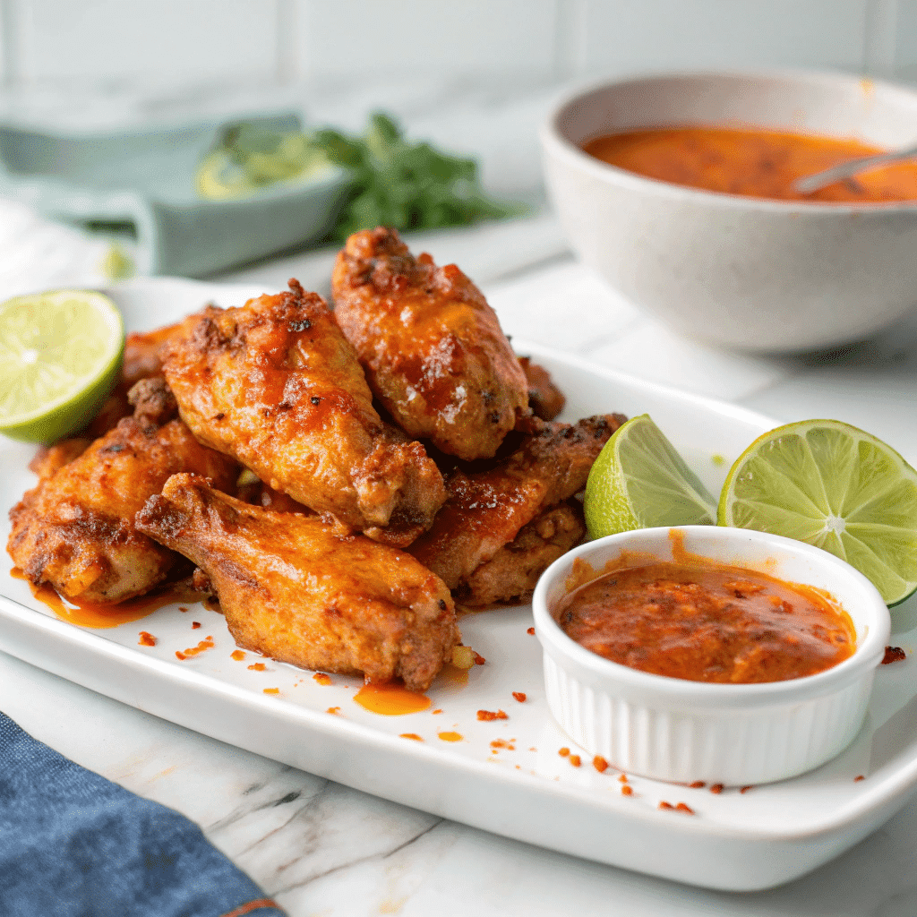 Mango habanero sauce on grilled chicken wings