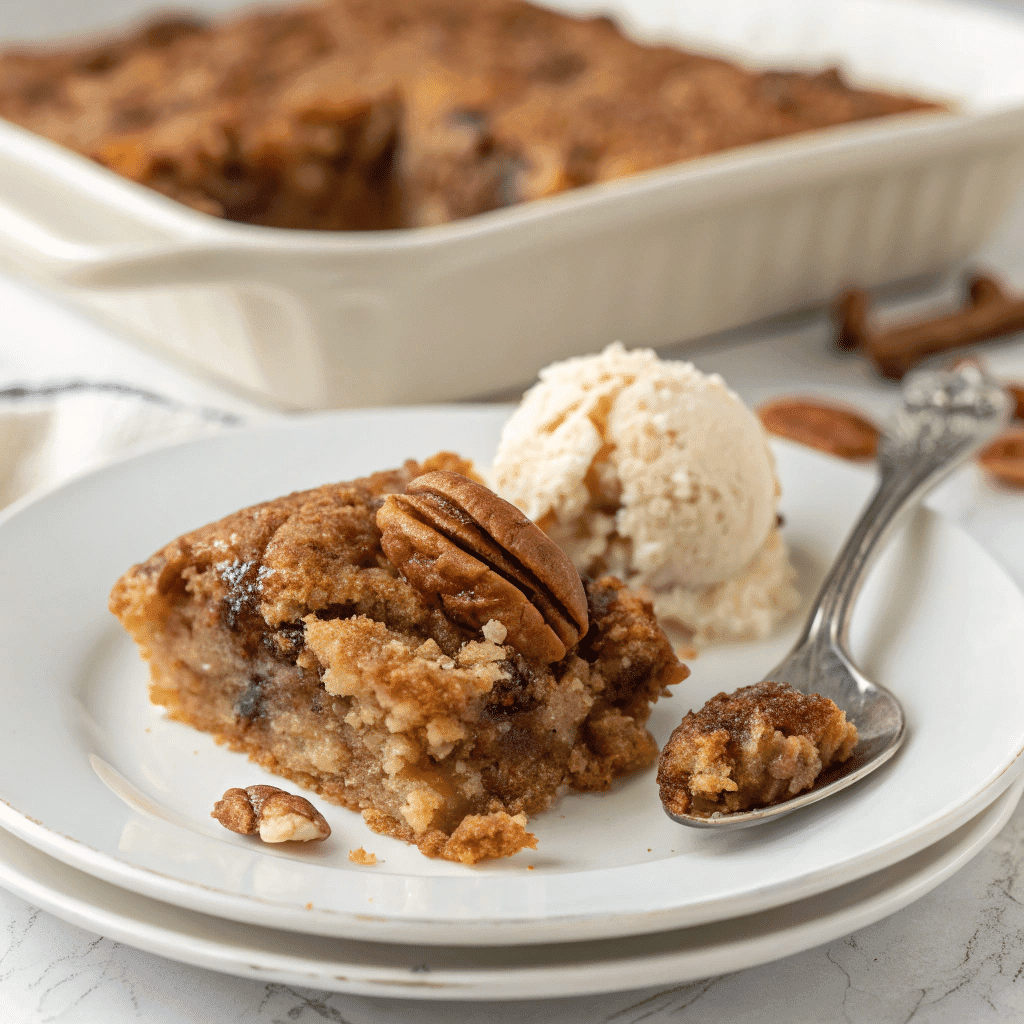 Pecan Dump Cake Recipe Easy , Sweet, and Irresistible Dessert 8 people reacting to the pecan dump cake dessert with smiles and surprise
