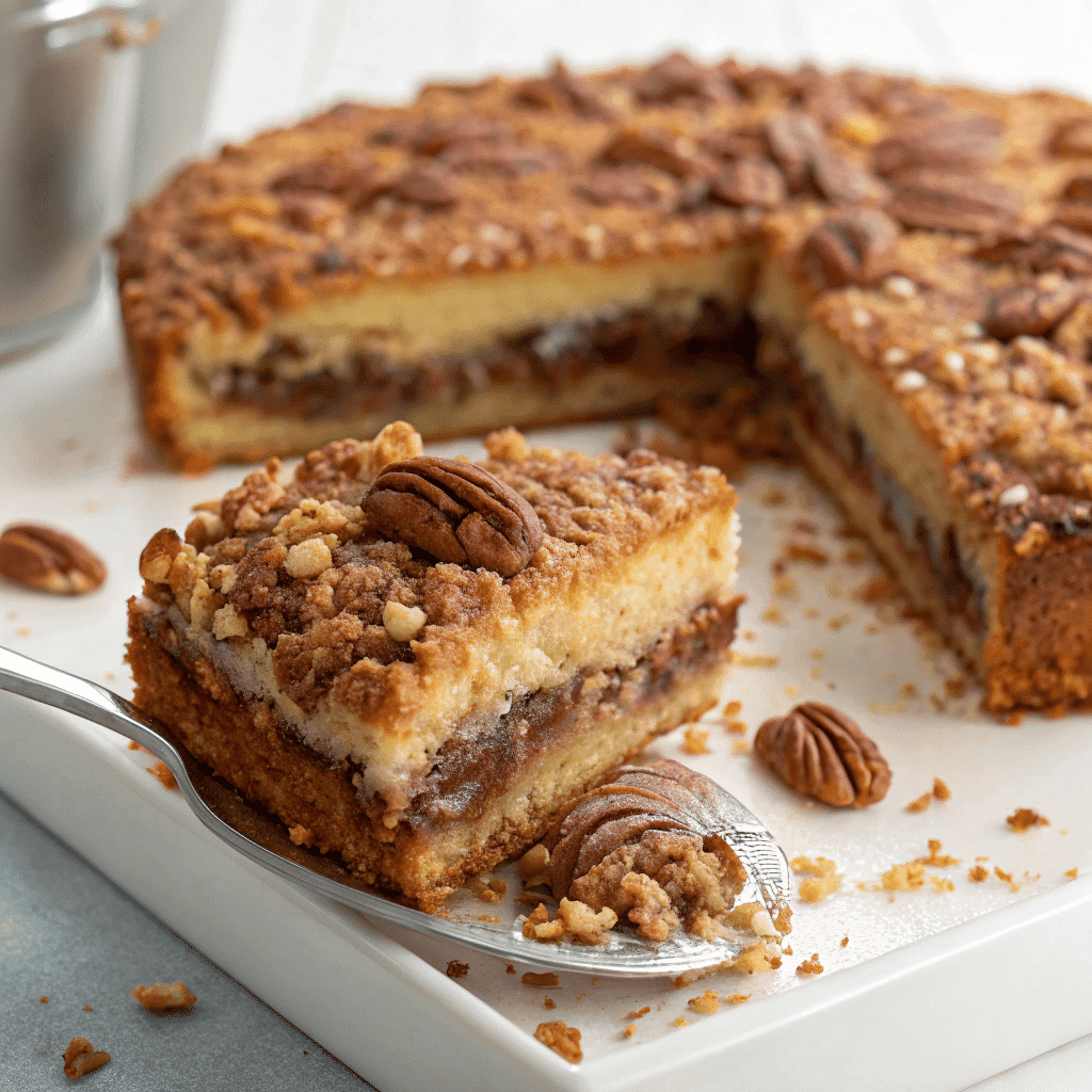 Pecan Dump Cake Recipe Easy , Sweet, and Irresistible Dessert 9 A slice of pecan dump cake being served