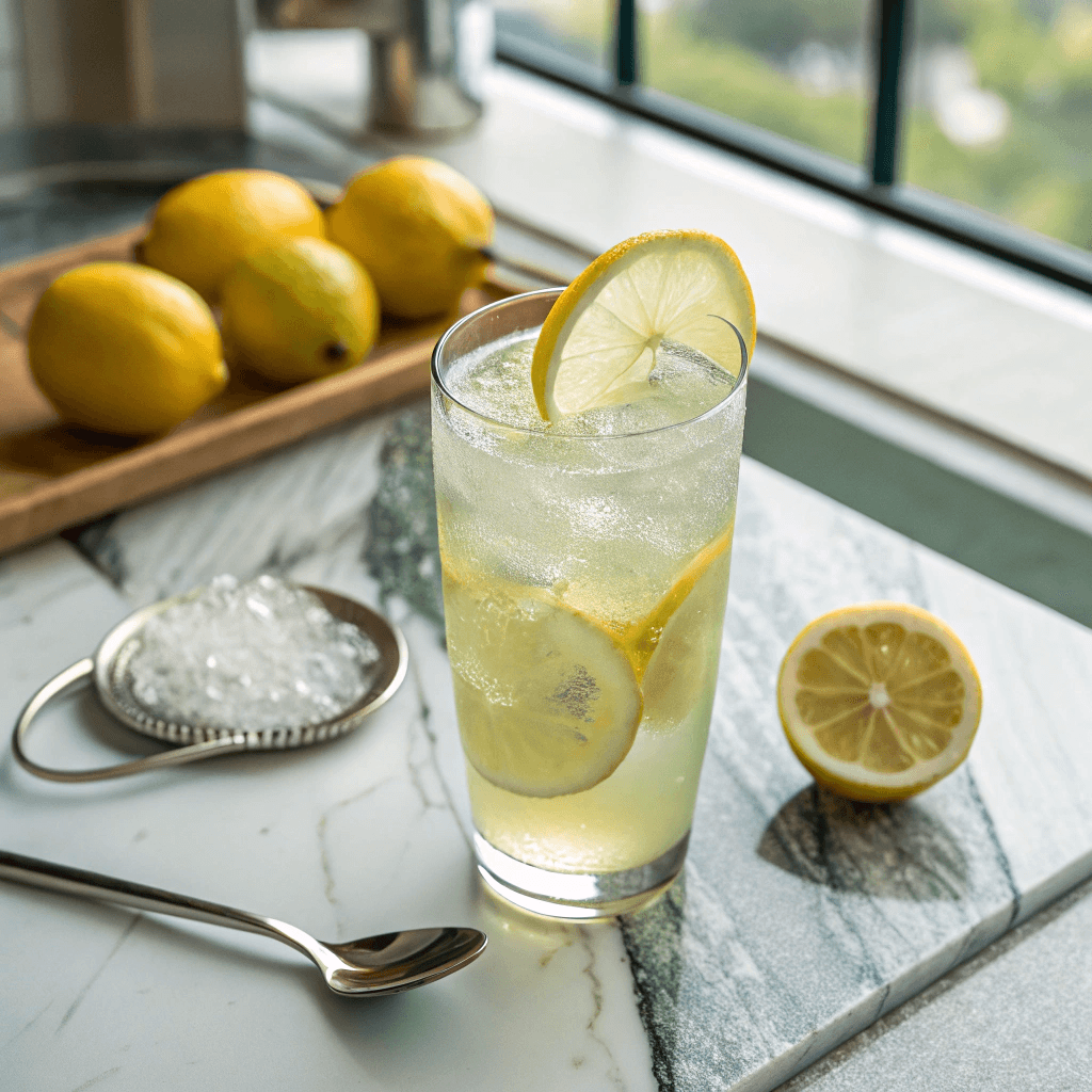 Pickle Lemonade Recipe 12 spoon lifting pickle lemonade from glass