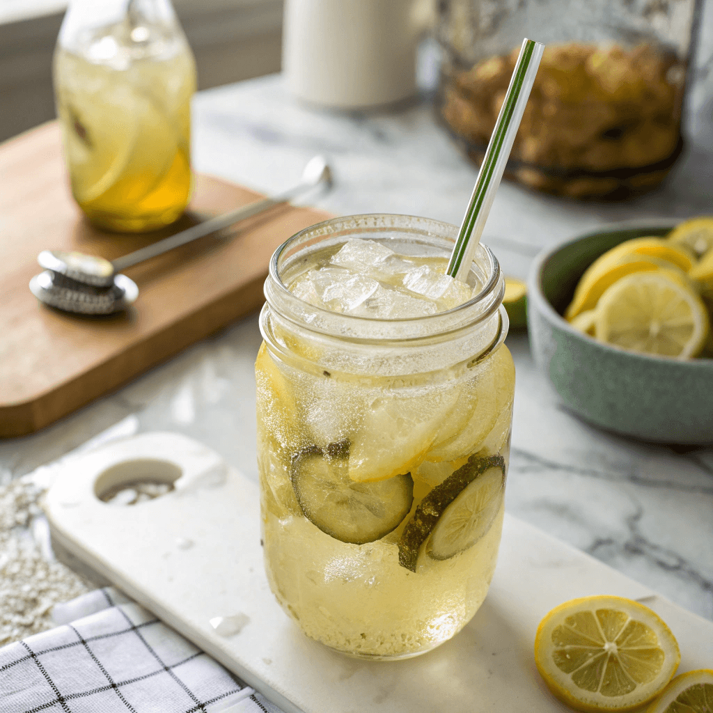 Pickle Lemonade Recipe 9 mixing pickle lemonade in jar
