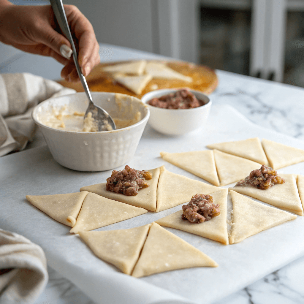 Sausage Cream Cheese Crescents – Irresistible 3-Ingredient Snack You’ll Make Again and Again 8 Crescent dough with sausage cream cheese filling before rolling