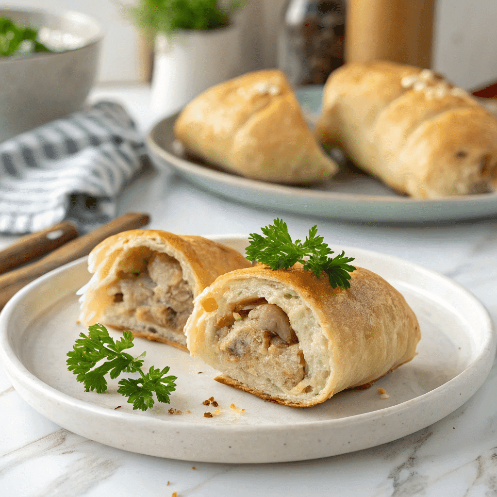 Sausage Cream Cheese Crescents – Irresistible 3-Ingredient Snack You’ll Make Again and Again 9 Served sausage cream cheese crescents on white marble