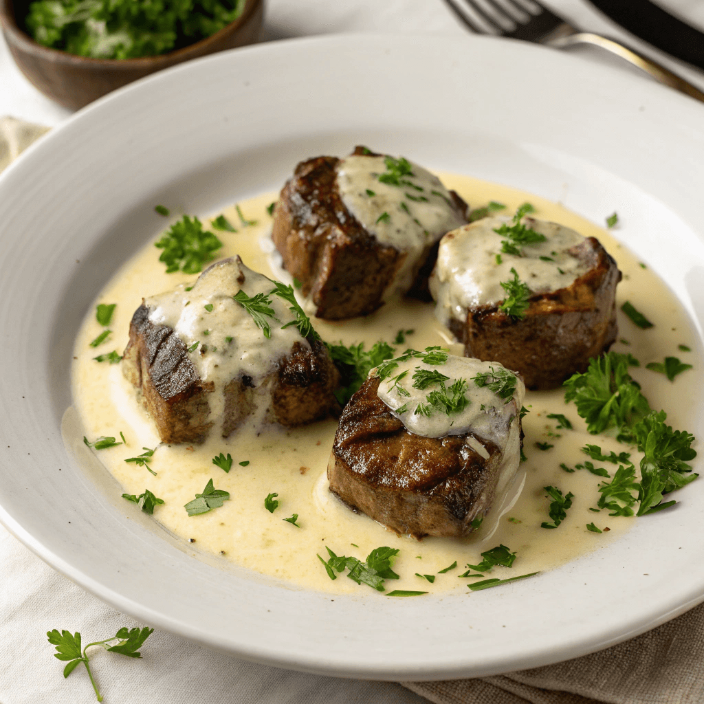 Garlic Butter Steak Bites with Parmesan Cream Sauce – A Perfect 30-Minute Dinner You'll Crave 10 Garlic butter steak bites served in parmesan cream sauce