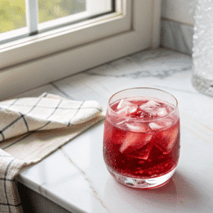 simple glass of sleepy girl mocktail on marble counter