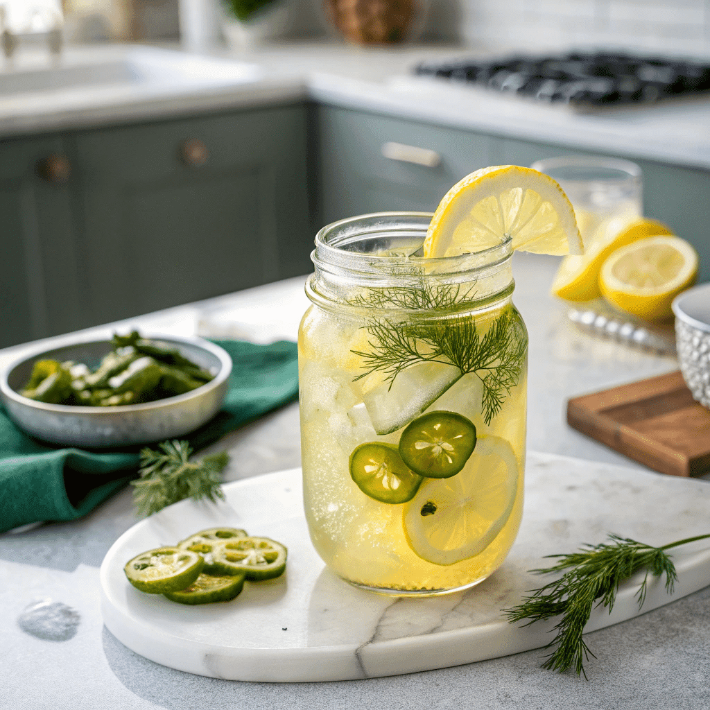 mixing spicy pickle lemonade