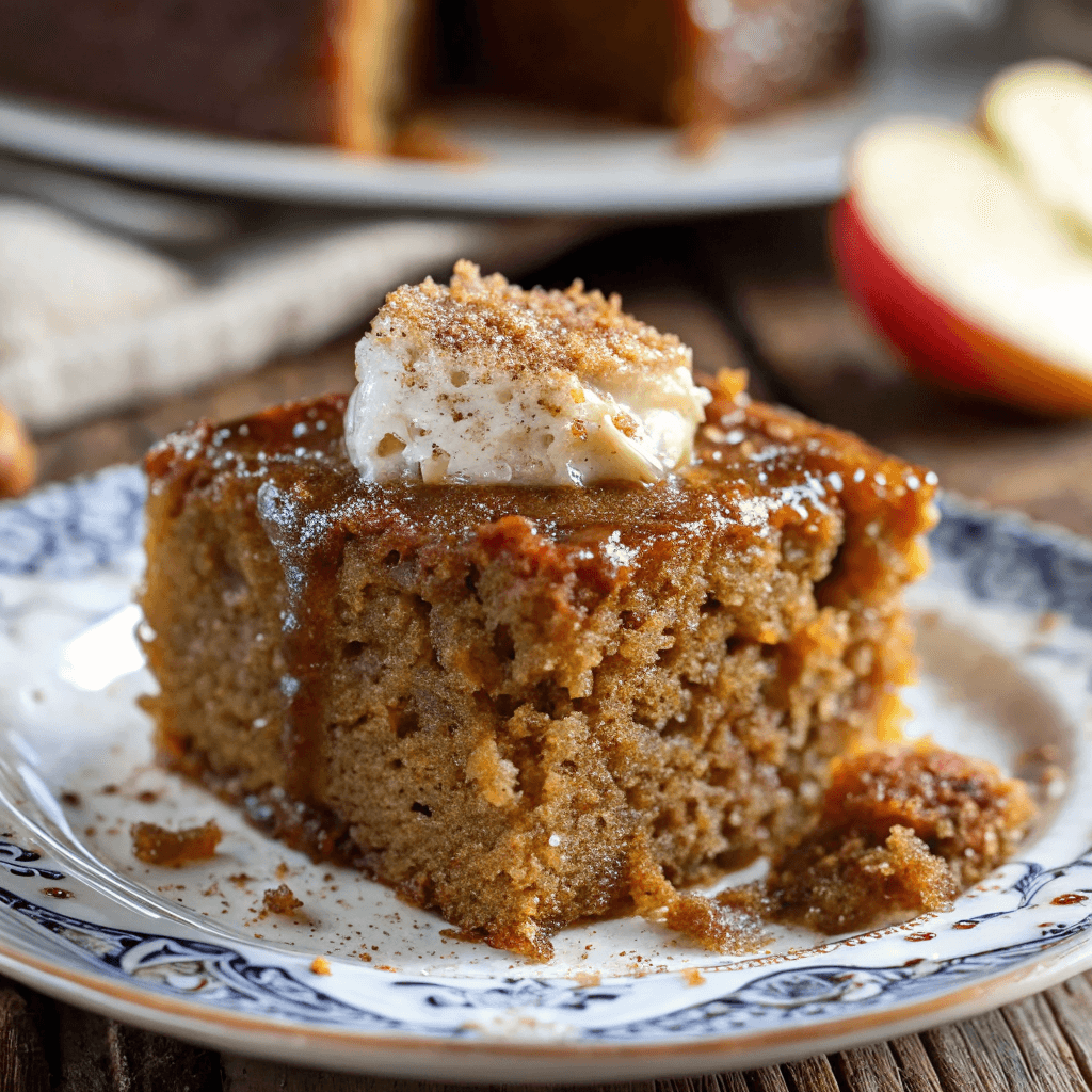 Amish Applesauce Cake Recipe 12 Empty dessert plate with crumbs from Amish applesauce cake