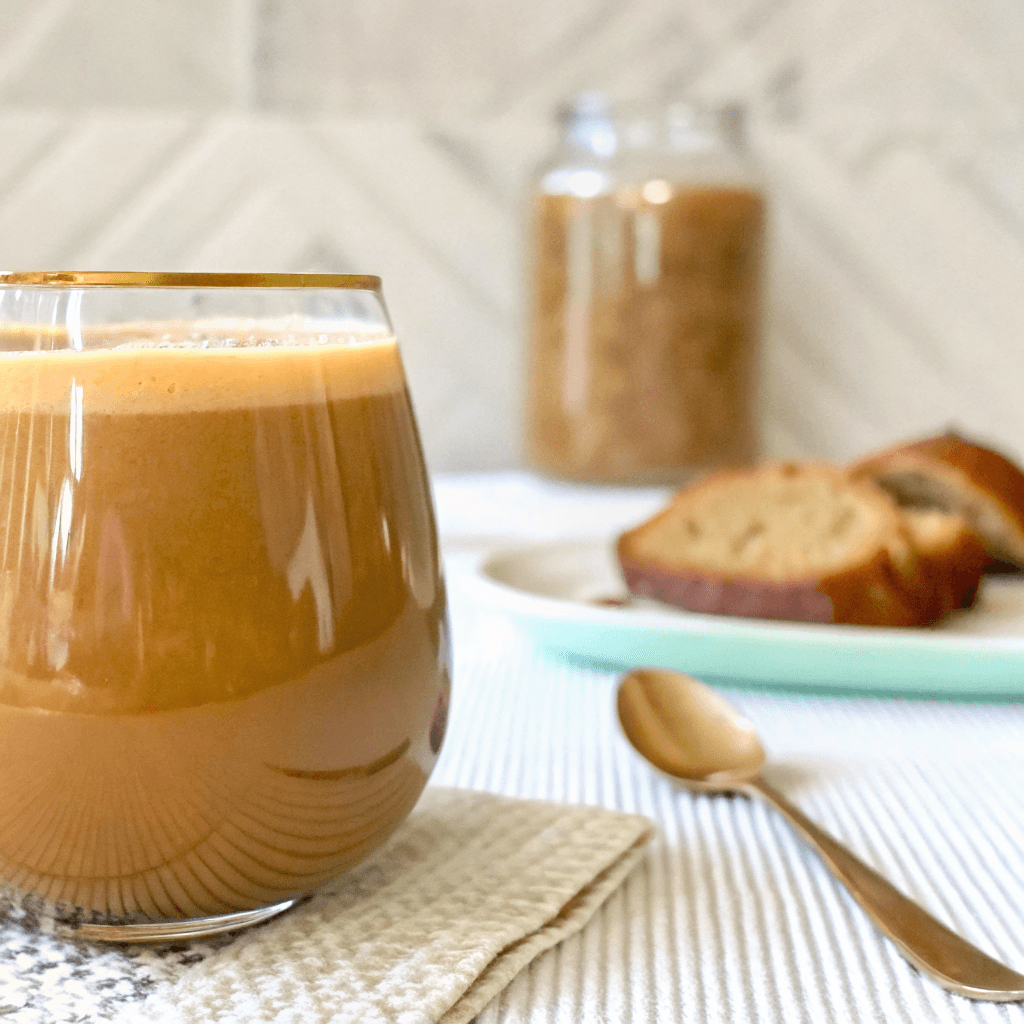 Banana bread latte recipe served in cozy kitchen setting