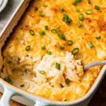 Recipe card for chicken and Knorr rice casserole with ingredients and steps