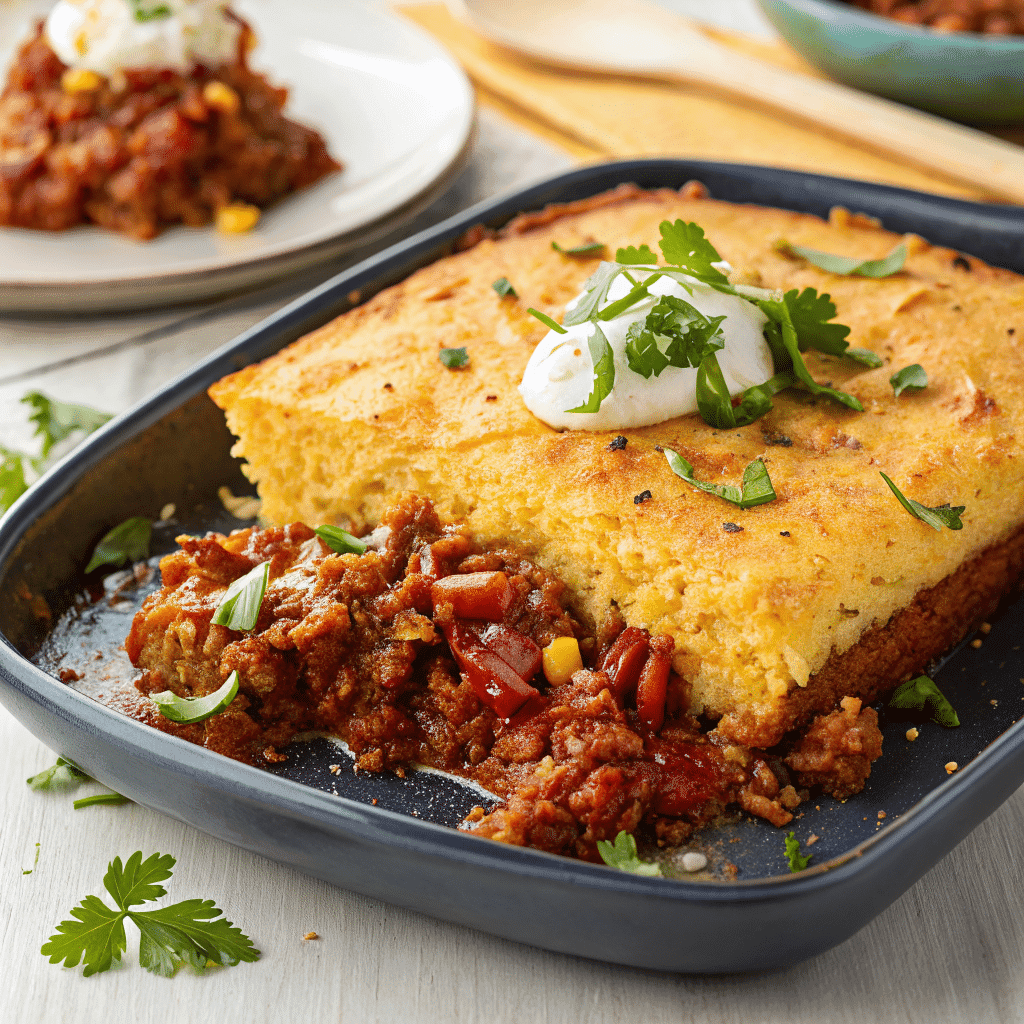 Cornbread Topped Chilli Pie Chile Madness Recipe 12 nearly finished cornbread topped chilli pie