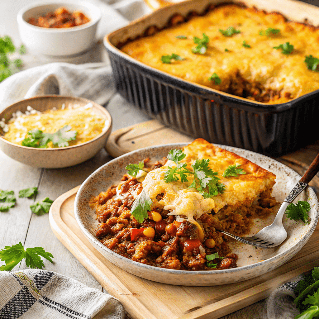 cornbread topped chilli pie chile madness recipe in skillet