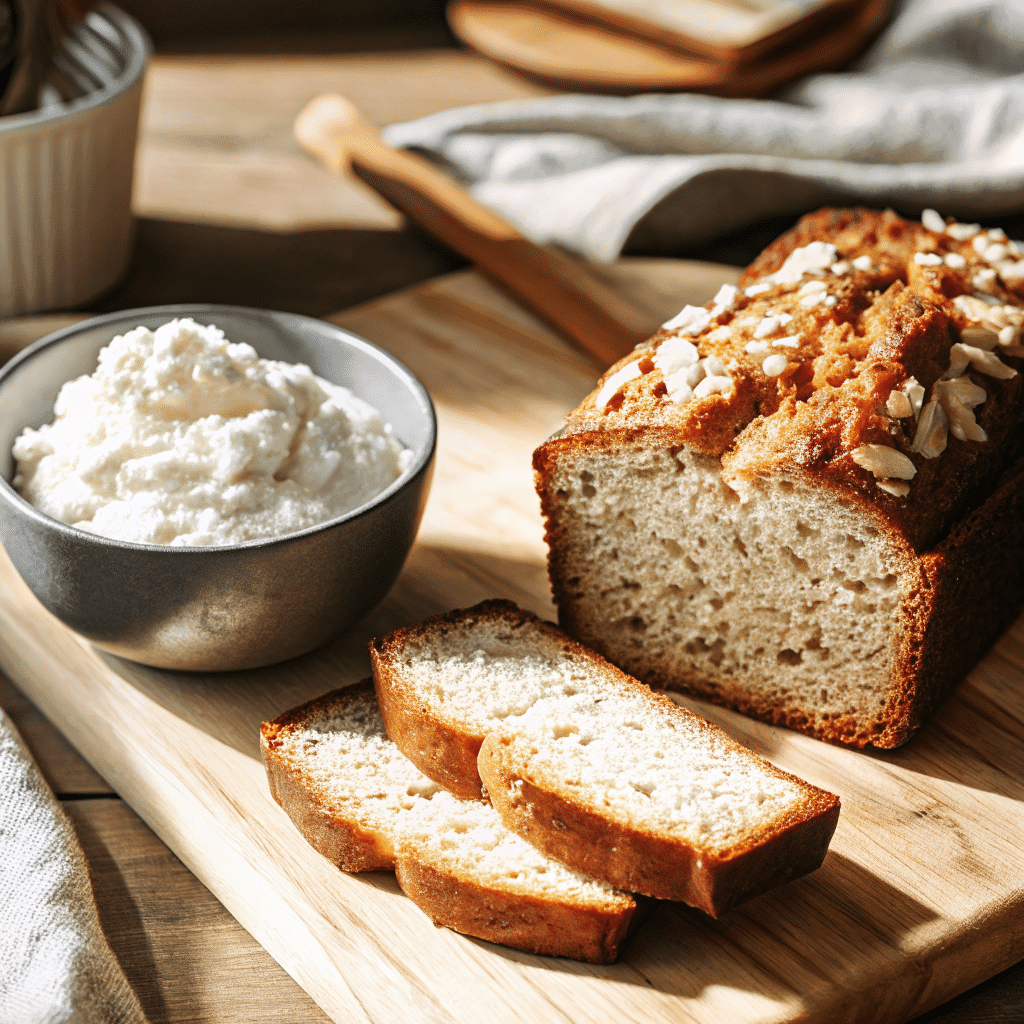 Cottage Cheese Banana Bread 9 Pouring cottage cheese banana bread batter into a loaf pan