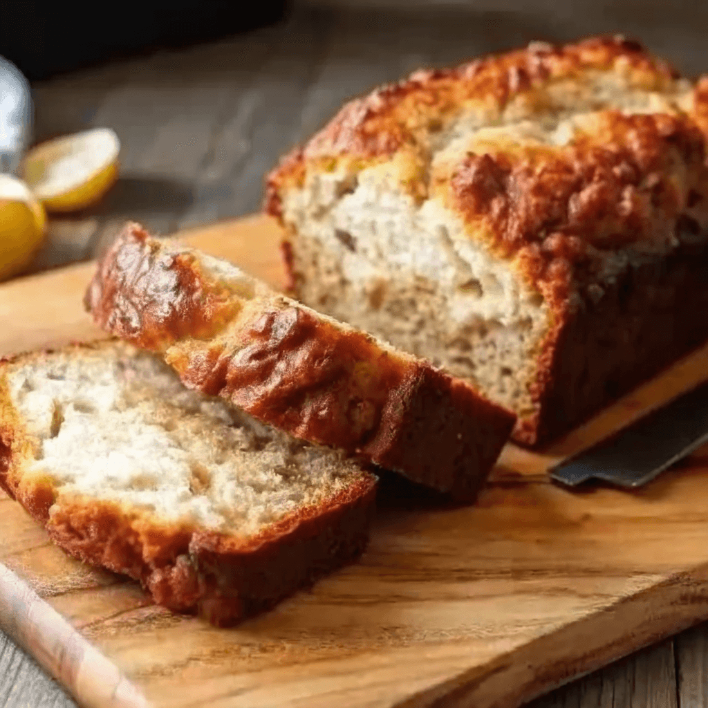 Cottage Cheese Banana Bread 11 A slice of cottage cheese banana bread served with butter and coffee