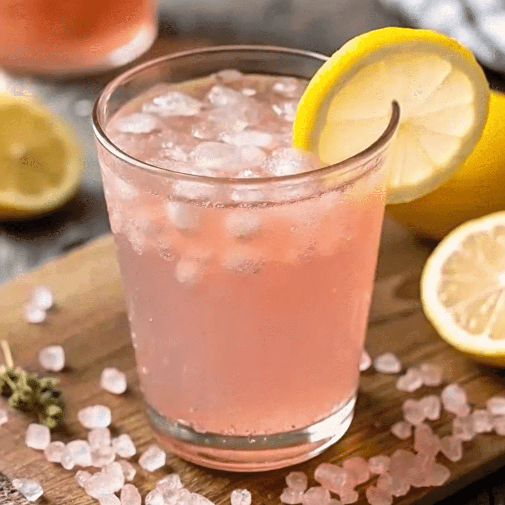 Japanese pink salt and ice recipe in a glass
