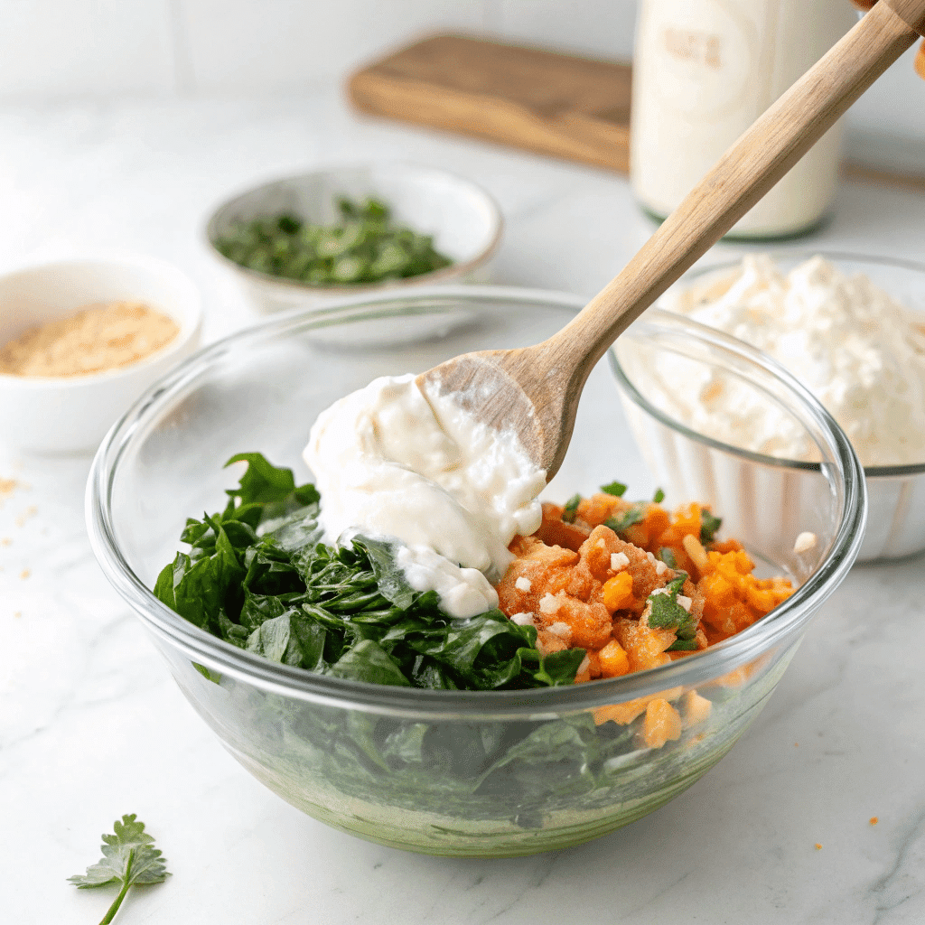 Knorr Spinach Dip Recipe 8 Mixing Knorr spinach dip ingredients in a bowl