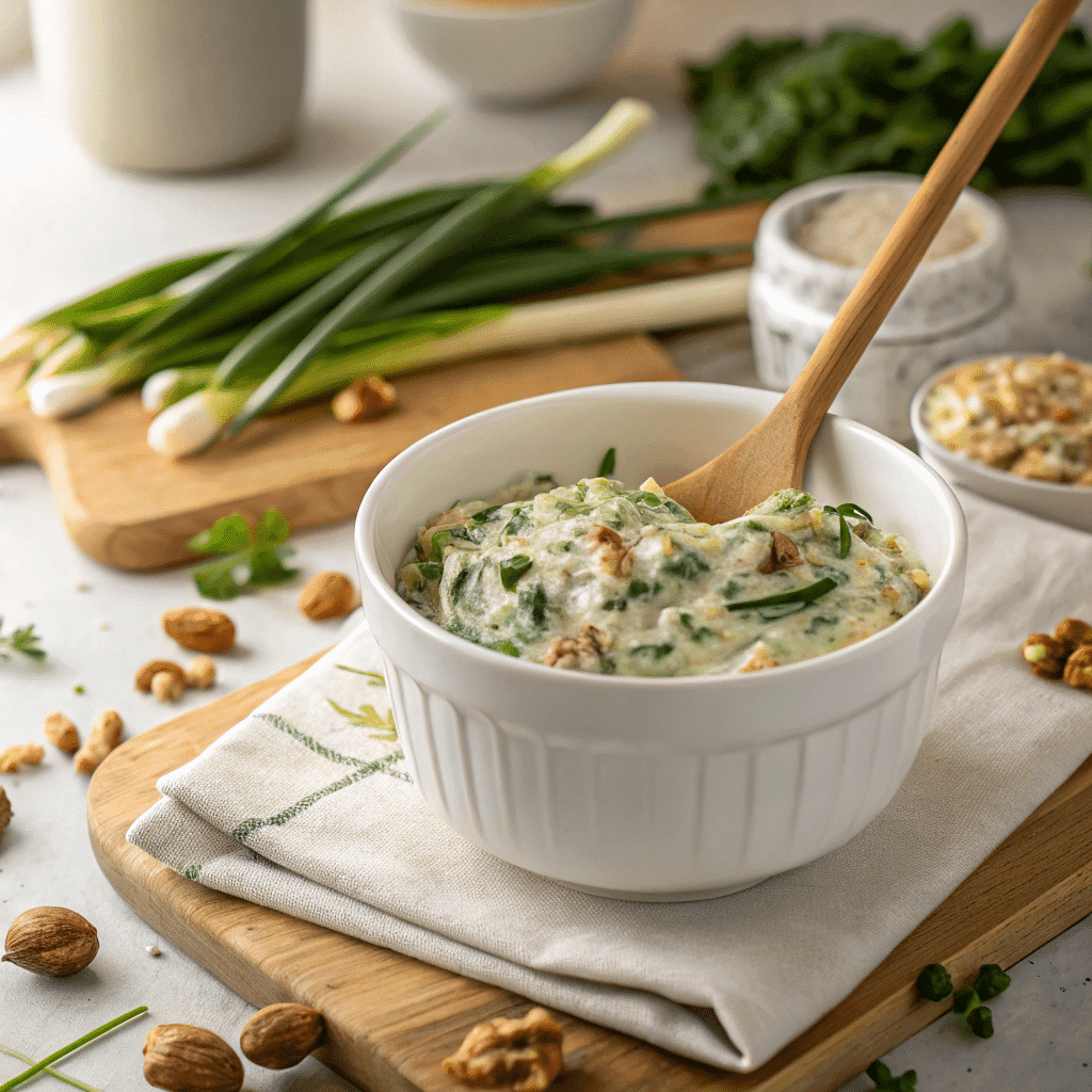 mixing knorrs veggie dip in a bowl