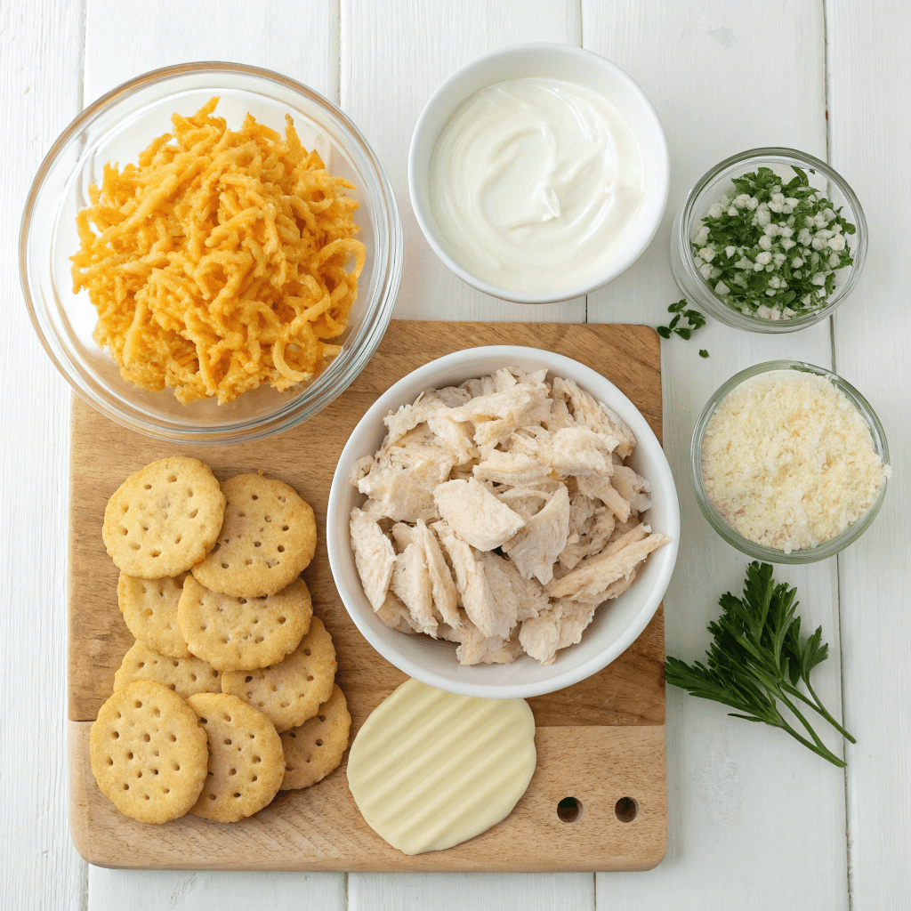 Neiman Marcus Chicken Casserole Recipe 8 Ingredients for Neiman Marcus chicken casserole laid out on a kitchen counter