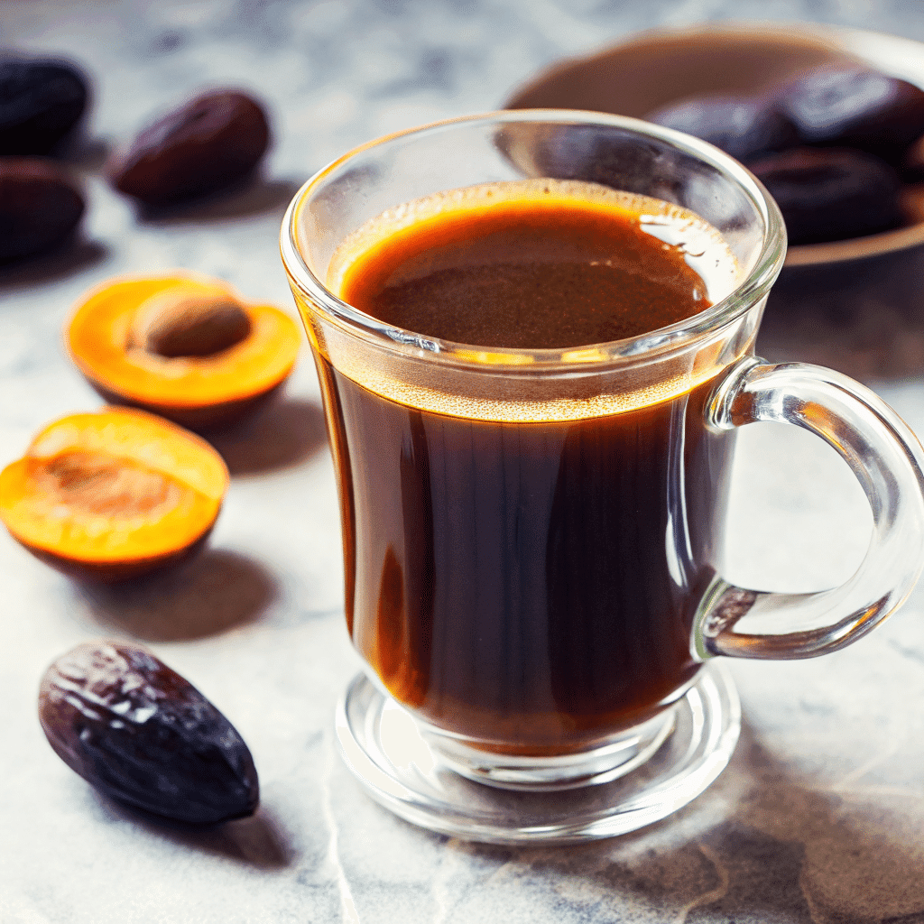 Prune juice and butter recipe served warm in a rustic kitchen
